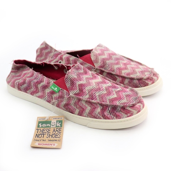 Sanuk Sidewalk Surfers Cabrio Stamp Cerise Chevron - Picture 1 of 6